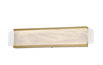 ET2 Contemporary Lighting E24432-112NAB Celine 24" LED Bath Vanity, 920 Lumens, Multi-Color Temperature, Voltage 120-277V, Natural Aged Brass- White Spiral Glass