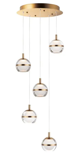 ET2 Contemporary Lighting E24595-93NAB Swank 5-Light LED Pendant, Color Temperature 3000K, 2,160 Lumens, Voltage 120V, Natural Aged Brass Finish