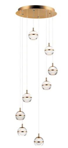 ET2 Contemporary Lighting E24598-93NAB Swank 8-Light LED Pendant, Color Temperature 3000K, 3,450 Lumens, Voltage 120V, Natural Aged Brass Finish