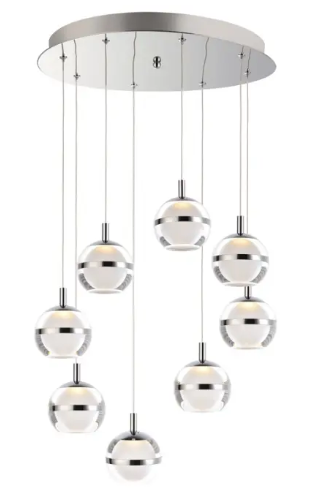 ET2 Contemporary Lighting E24598-93PC Swank 8-Light LED Pendant, Color Temperature 3000K, 3,450 Lumens, Voltage 120V, Polished Chrome Finish
