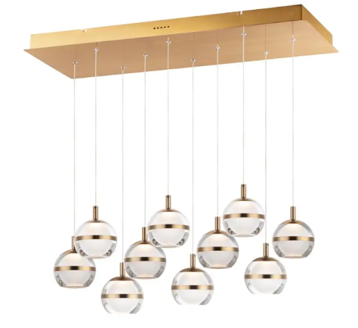 ET2 Contemporary Lighting E24599-93NAB Swank 10-Light LED Pendant, Color Temperature 3000K, 4,950 Lumens, Voltage 120V, Natural Aged Brass