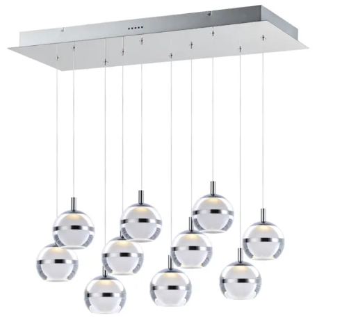 ET2 Contemporary Lighting E24599-93PC Swank 10-Light LED Pendant, Color Temperature 3000K, 4,950 Lumens, Voltage 120V, Polished Chrome