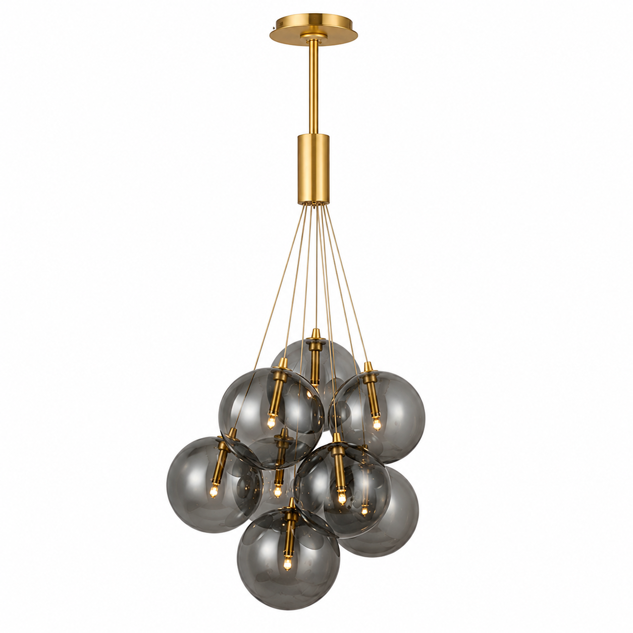 ET2 Contemporary Lighting E25087-142GLD Burst 20" 9-Light LED Pendant Ceiling Light - Color Temperature: 3000K - Shade Color: Smoke - Finish: Gold