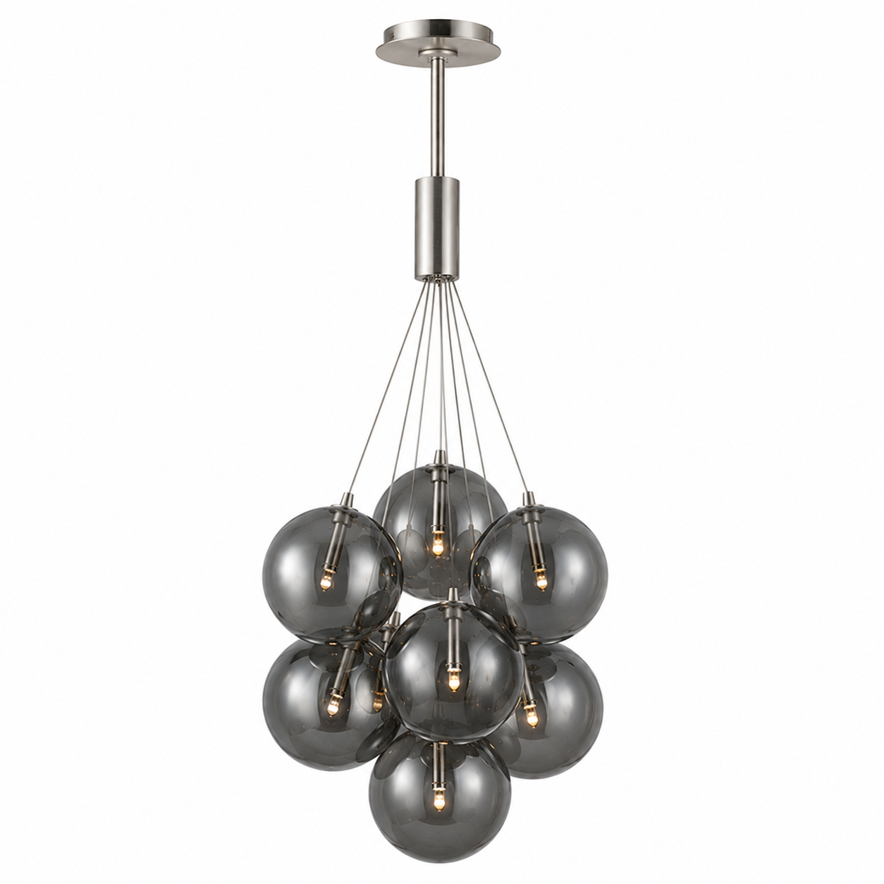 ET2 Contemporary Lighting E25087-142SN Burst 20" 9-Light LED Pendant Ceiling Light - Color Temperature: 3000K - Shade Color: Smoke - Finish: Satin Nickel