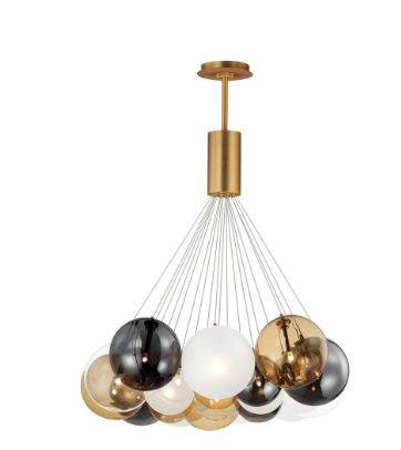 ET2 Contemporary Lighting E25088-148GLD Burst 20-Light LED Pendant, Mixed Glass, Color Temperature 3000K, Voltage 120-277V, Gold Finish