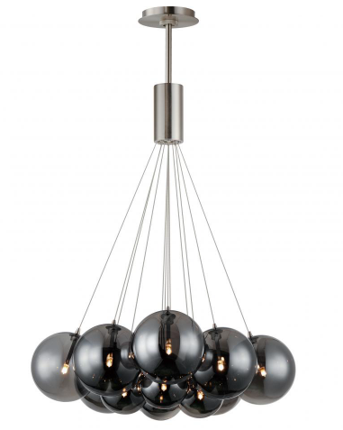 ET2 Contemporary Lighting E25089-142SN Burst 12-Light LED Pendant, Smoke Glass, Color Temperature 3000K, 1,750 Lumens, Voltage 120V, Satin Nickel Finish
