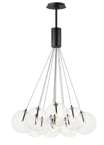 ET2 Contemporary Lighting E25089-18BK Burst 12-Light LED Pendant, Clear Glass, Color Temperature 3000K, Voltage 120V, Black Finish