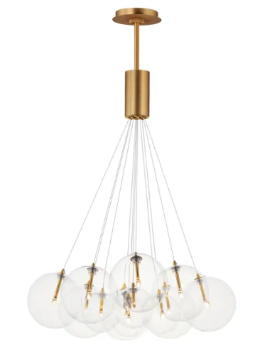ET2 Contemporary Lighting E25089-18GLD Burst 12-Light LED Pendant, Clear Glass, Color Temperature 3000K, Voltage 120V, Gold Finish