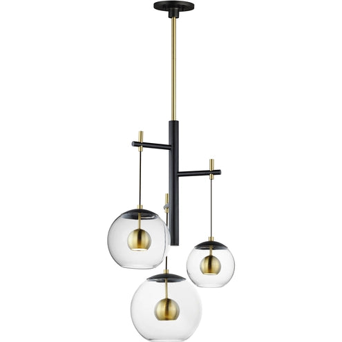 ET2 Contemporary Lighting E25156-BKNAB Nucleus LED 26 inch Black and Natural Aged Brass Multi-Light Pendant Ceiling Light