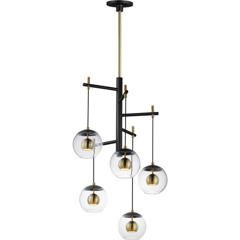 ET2 Contemporary Lighting E25158-BKNAB Nucleus LED 28 inch Black and Natural Aged Brass Multi-Light Pendant Ceiling Light