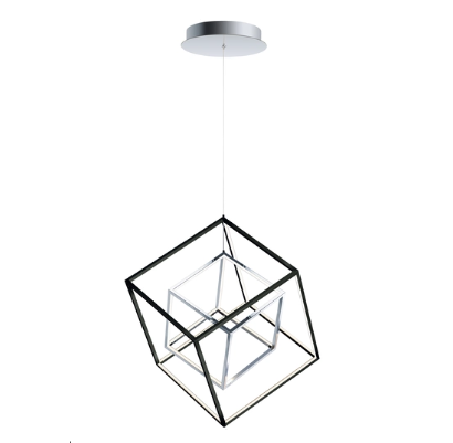 ET2 Contemporary Lighting E30584-BKPC 20" Square Single Pendant Ceiling Light, Polished Chrome/Black