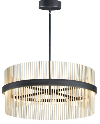 ET2 Contemporary Lighting E34207-BKSNSBR Chimes WiZ LED 34" inch Single Pendant Ceiling Light, Lumens 2500, Voltage 120-277V, Multi-Color Temperature, Black/Satin Nickel/Satin Brass