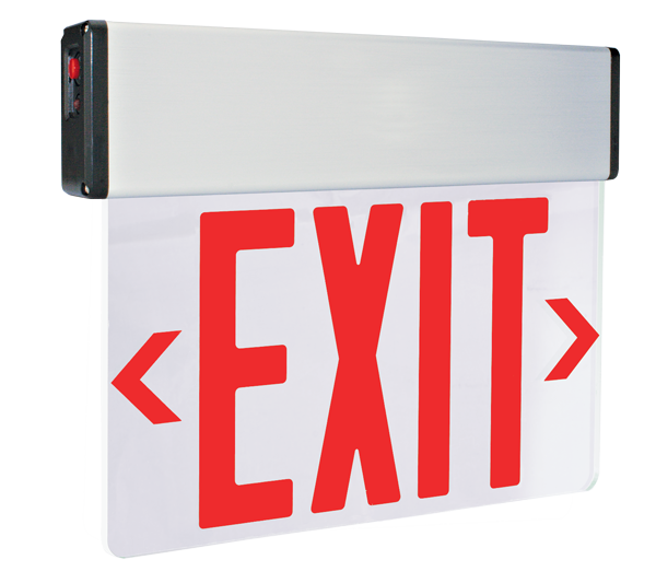 Elco Lighting EDGLIT1R-C LED Edge Lit Exit Sign with Battery Backup , Single Face with Red Letters