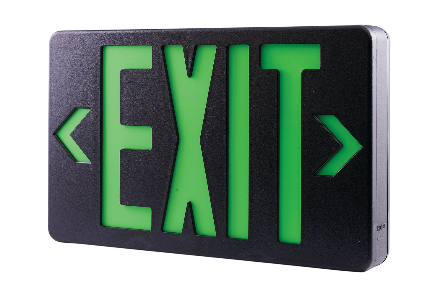 Elco Lighting EELEDBRG LED Exit Sign - Green/Red Letters, Single/Double Face Configurable, 120V/277V, cUL/ETL Listed, Damp Rated, Black Housing