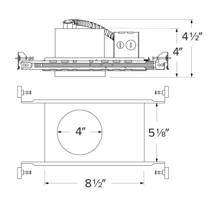 Elco Lighting EJB4ICA-EM5 4" New Construction IC Airtight Housing for 2-Hr Fire Rated Ceiling, Emergency Battery Backup, Voltage 120V, Dimming Triac/ELV