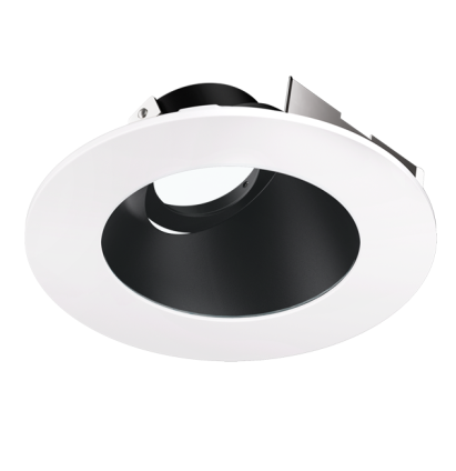 ELCO Lighting ELK4347B 4 Inch Universal Sloped Ceiling Koto Trim with Clear Glass Black with White Trim Finish