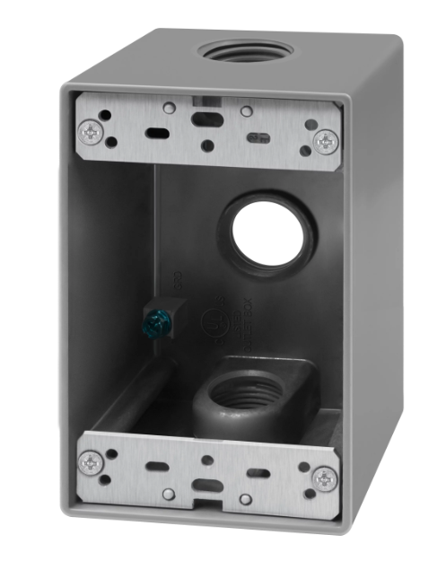 Enerlites EN1375 1-Gang Weatherproof Outlet Box W/ Three 3/4" Threaded Outlets, Outdoor Electrical Box