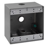 Enerlites EN2350 2-Gang  Weatherproof Outlet Box W/ Three 1/2" Threaded Outlets, Outdoor Electrical Box