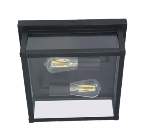 Westgate ERSH-12C-BK 12in Square Outdoor Ceiling Glass Light With 2 E26 4W 30K Fillament Lamps Incl. Black