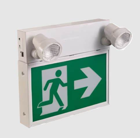 Eiko ES2-RC1SC30B-3 Steel RM Exit Sign Combo, Wattage 30W, 2-Heads, Battery Back-Up, 6VDC, Remote Capable, Voltage 120-347V