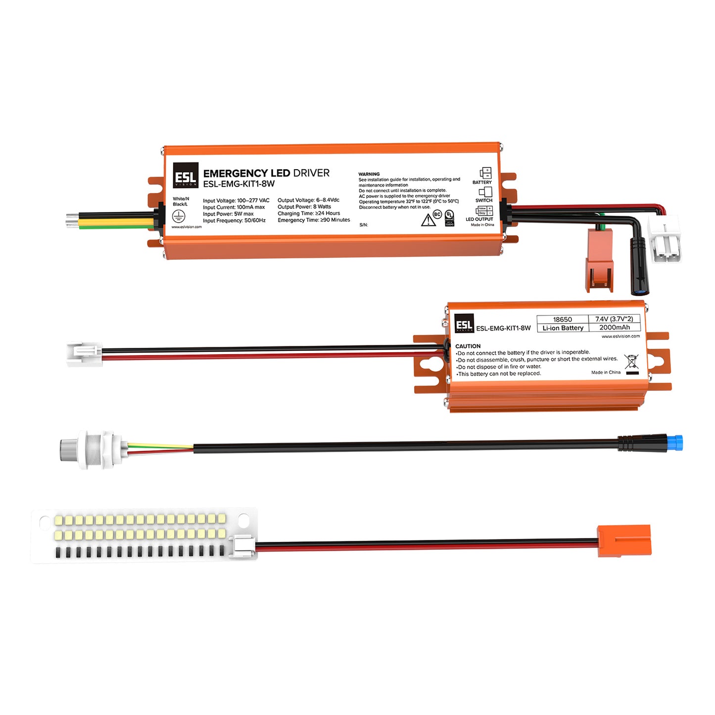 ESL Vision ESL-EMG-KIT1-8W Emergency Backup Battery Kit Unit, 8 Watts Output, 90 Minutes , 100-277VAC Input, High Efficacy LED module with 1200 lm Output Power 20/CS