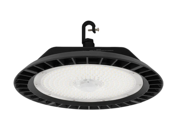 ESL Vision ESL-RHB-100200W-240-BK-60D Adjustable Round LED High Bay Light, Wattage 200/150/120/100W, Lumens 28,000 lm, Color Temperature 4000K, 60° Lens, Voltage 120-277VAC Input, Integrated Sensor Receptacle, 6' Black Cord, Black Finish