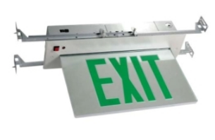 ORBIT ESRE-A-2-G-EB-SDT Led Recessed Mount Edge-lit Exit Sign Al Cas 2F Green Letters Battery Back-Up Self Diag