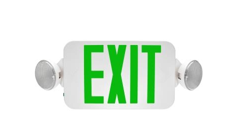 MaxLite EXC-GWRC Exit And Emergency Combination Thermoplastic Green Letters White Remote Head Capable W/ Battery Backup