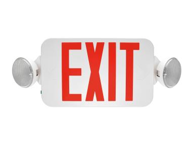 MaxLite EXC-RWRC Exit and Emergency Combo, Thermoplastic, Red Letters, Remote Head Capable, with Battery Backup in White Finish