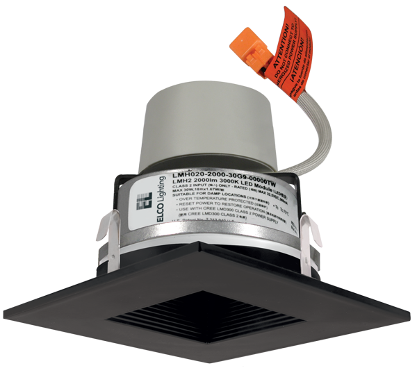 Elco Lighting E415R0830BB 4" LED Module & Driver with Square on Square Baffle Trim, 850 lm, 3000K CCT, 2 Gen, Beam Angle 60° All Black Finish