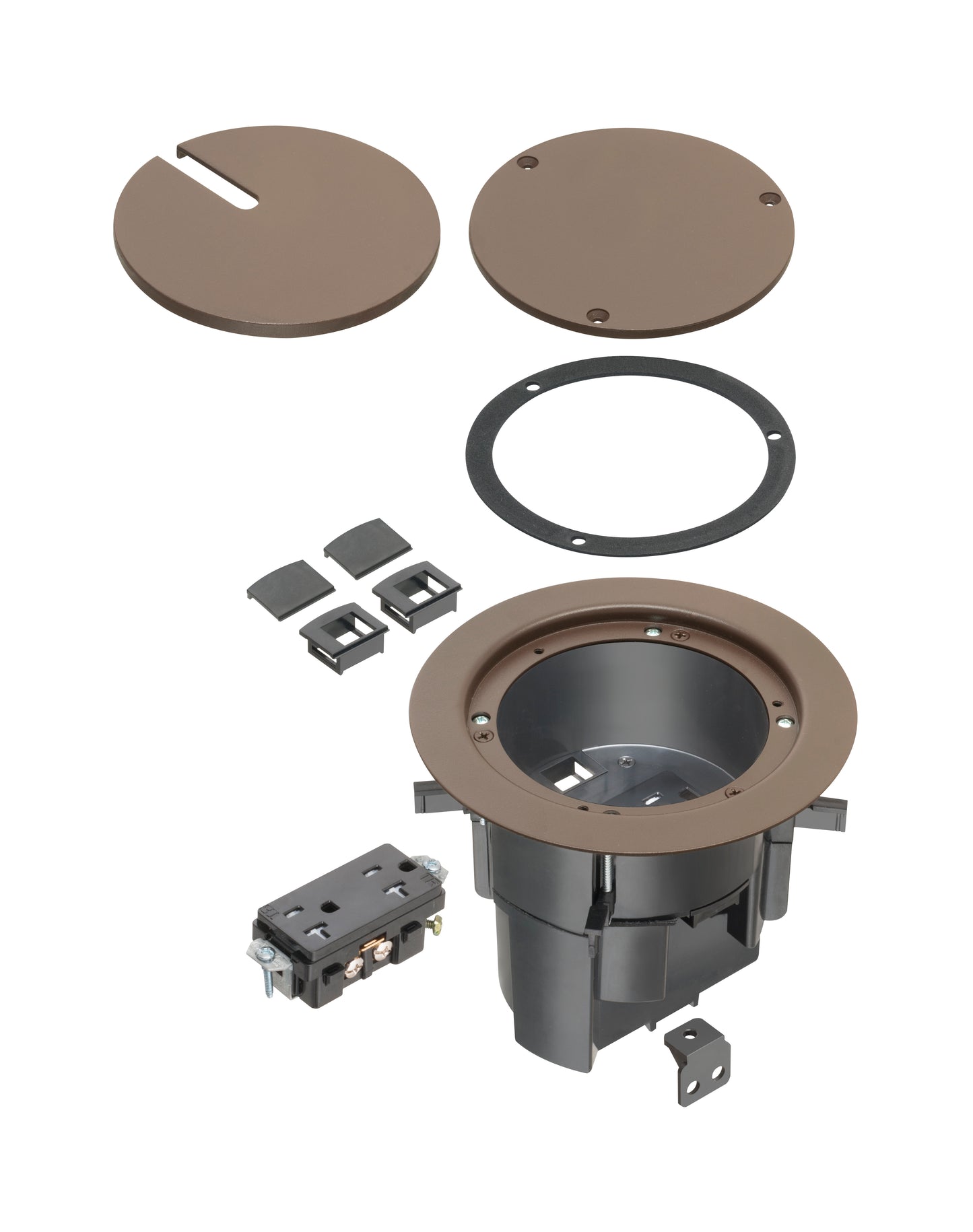 Arlington FLBR5420BR In Box Floor Box Kit with Recessed Wiring Device - Brown
