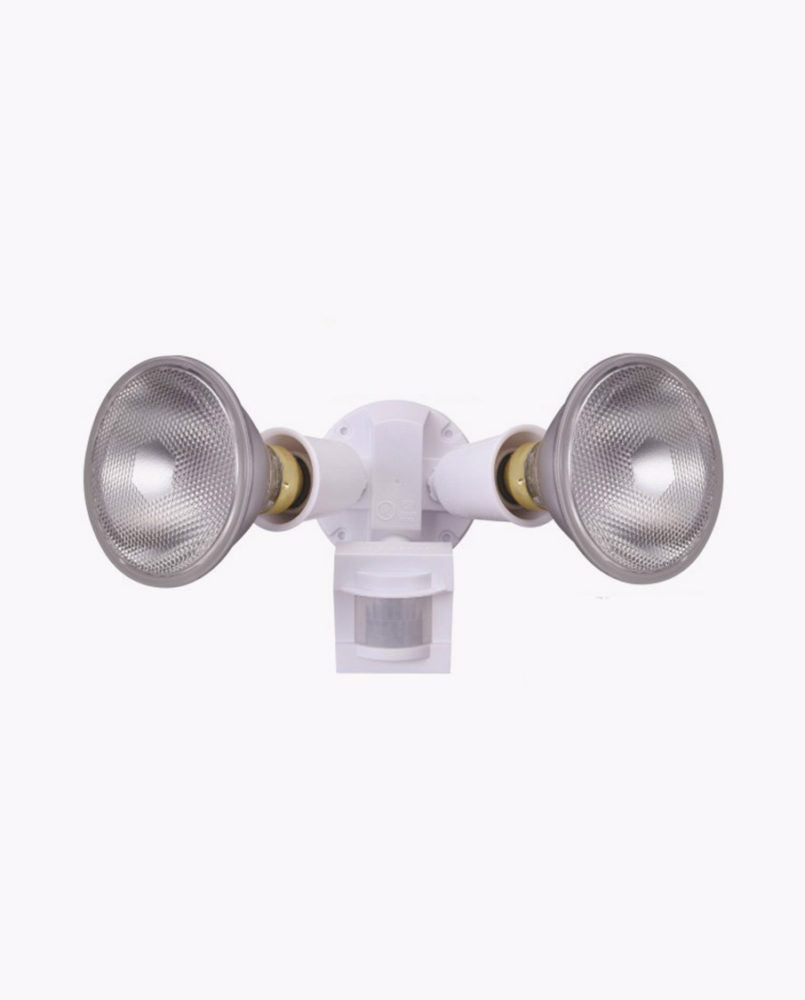 Cyber Tech Lighting FM110PH2/WH Dual Head Screw-In Security Light Fixture w/ Motion Sensor, 110 Degree, E26, White Finish