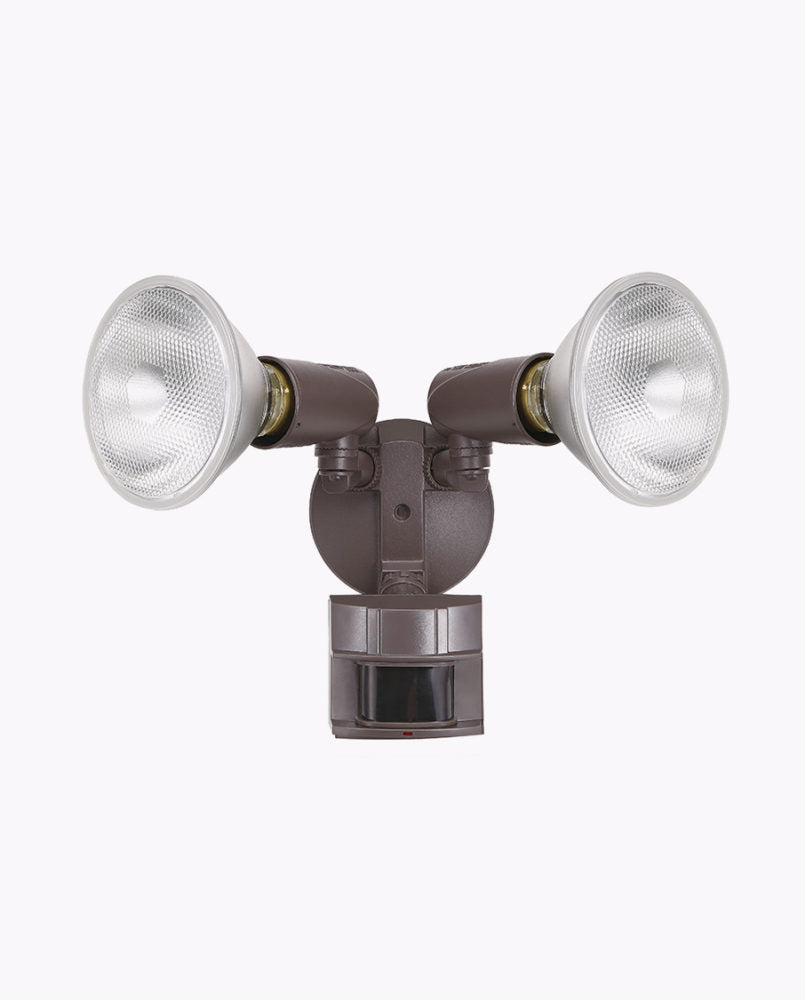 Cyber Tech Lighting FM180AH2/BZ Dual Head Screw-In Security Light Fixture w/ Motion Sensor, 180 Degree, E26, Bronze Finish
