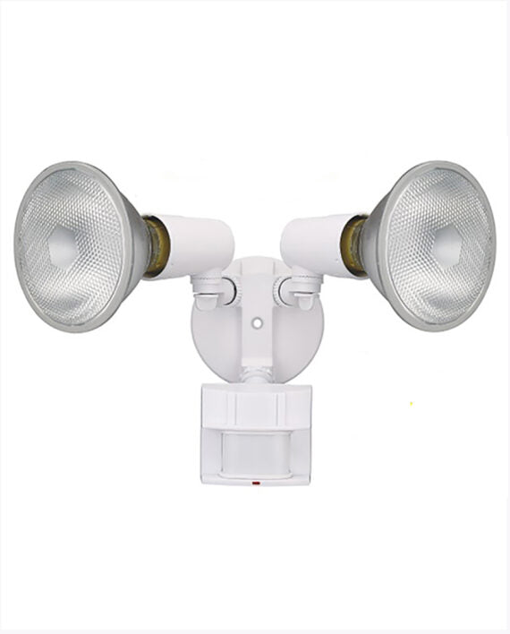Cyber Tech Lighting FM180AH2/WH Dual Head Screw-In Security Light Fixture w/ Motion Sensor, 180 Degree, E26, White Finish