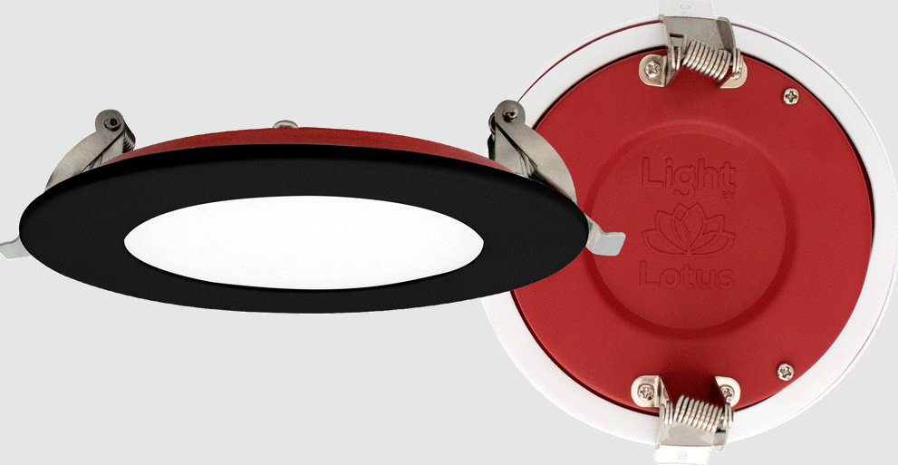 Lotus LED Light FR-LED-4-S12W-5CCT-PL-BK 4" 12 Watt Fire Rated Ultra Slim Round Led Downlight - Cct Selectable - 820 Lumens - 120v - Black Finish