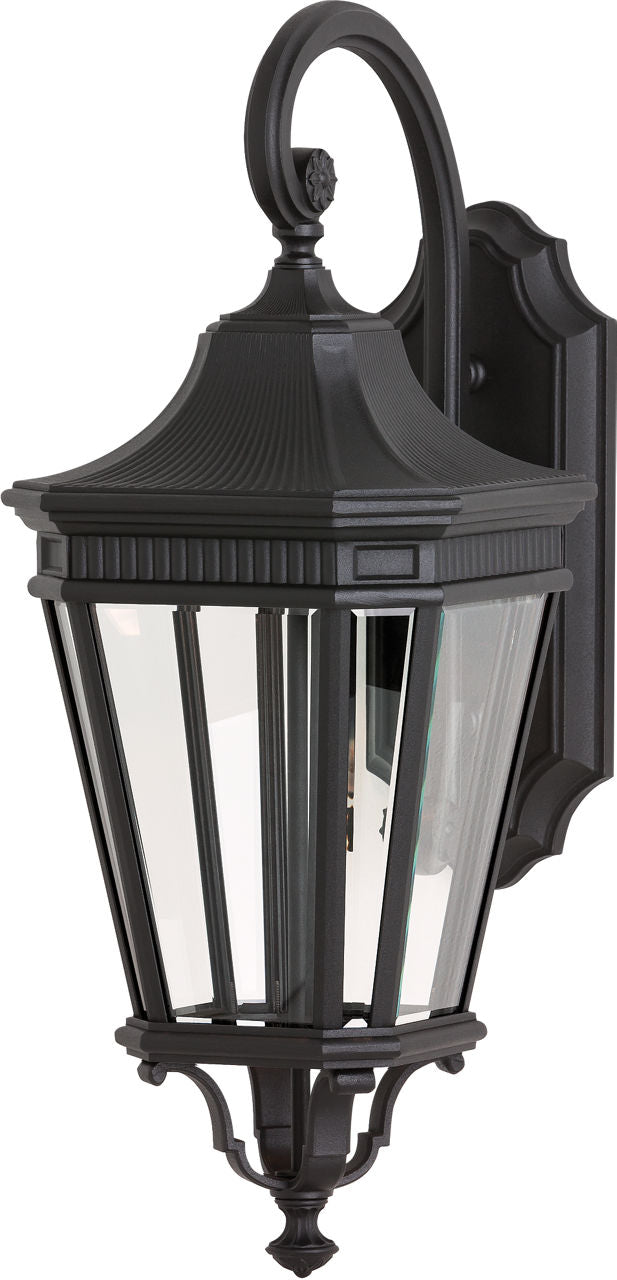 Generation Lighting OL5402BK Cotswold Lane black outdoor wall lantern with clear beveled glass