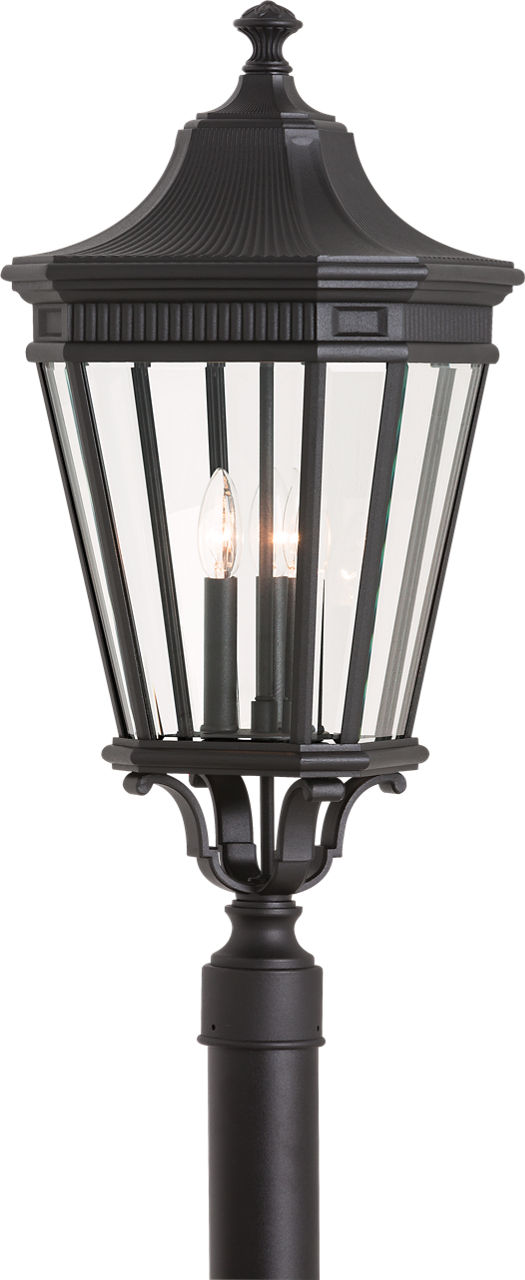 Generation Lighting OL5408BK Cotswold Lane black outdoor post lantern with clear beveled glass