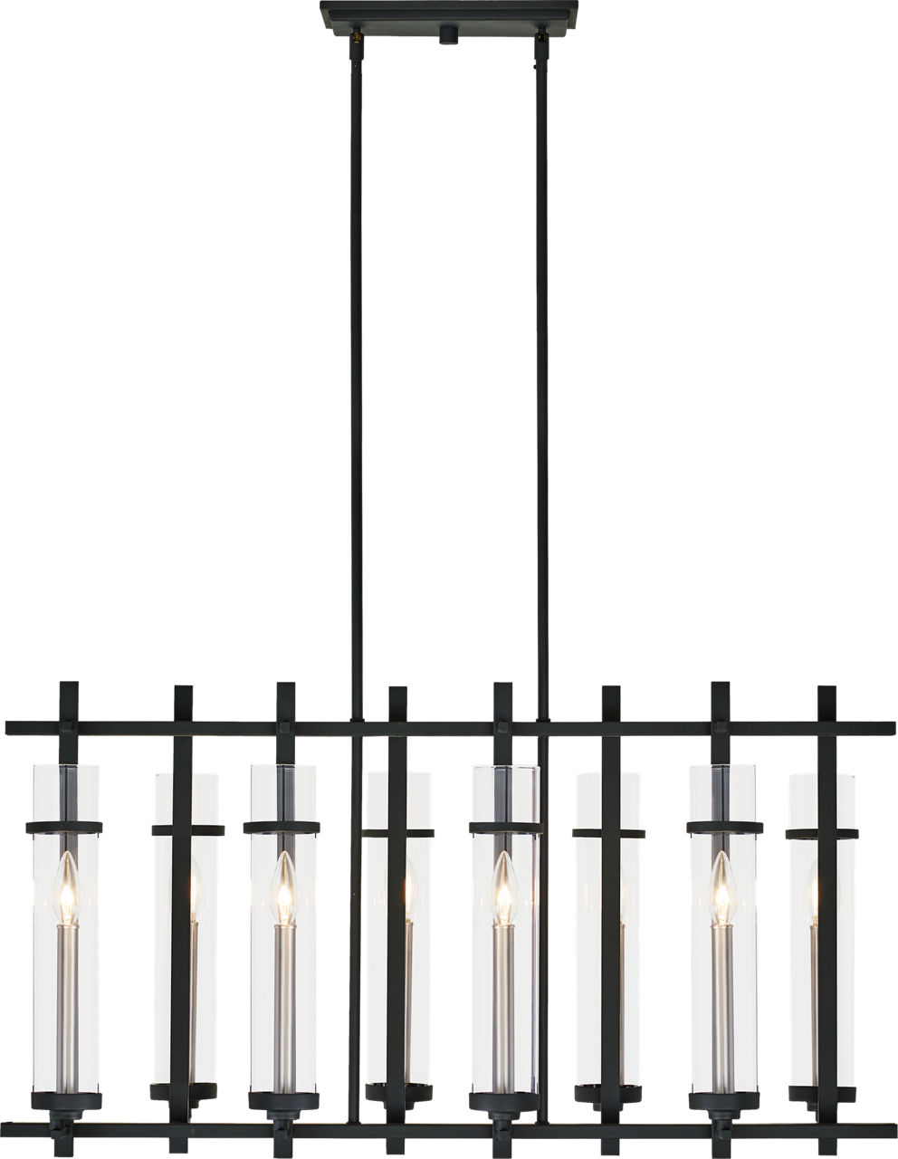 Generation Lighting Ethan 8 light black linear chandelier with clear glass shades