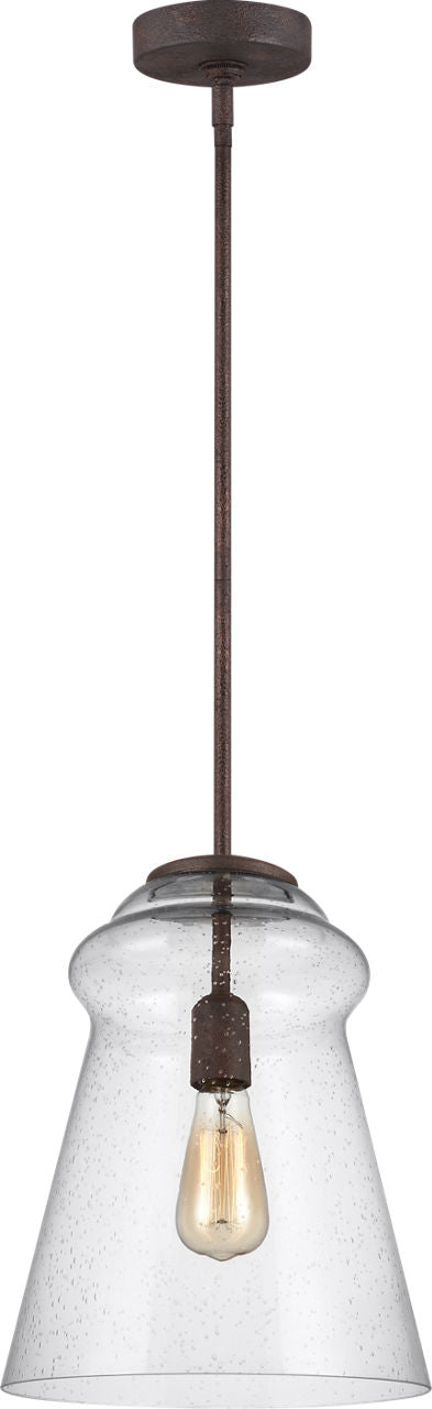 Generation Lighting P1459DWI Loras dark weathered iron pendant ceiling light with clear seeded glass shade