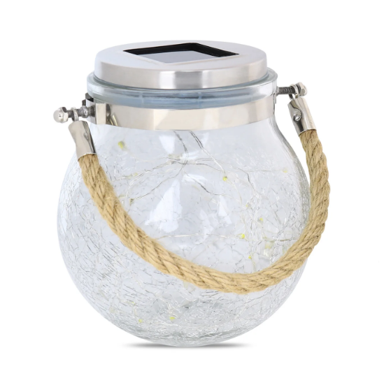 Feit Electric GLOBE3/FY/SOL/LED 3 in. Solar Powered Portable Fairy Crackle Jar Decorative Light, Color Temperature 3000K 3 PACK