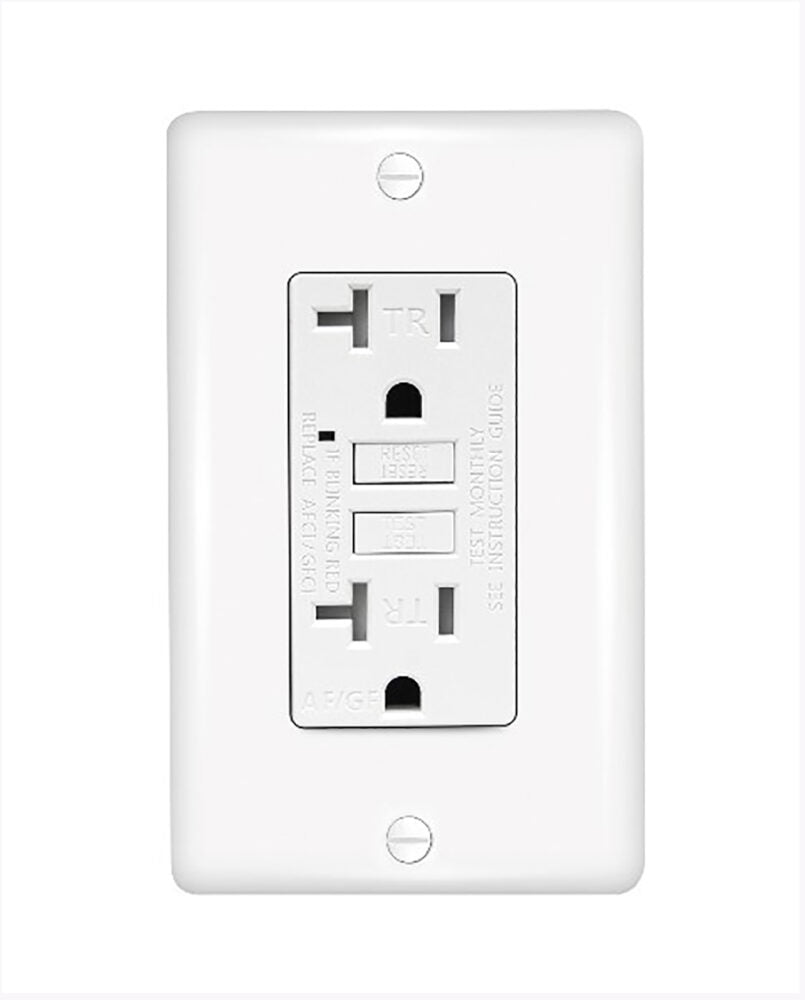 Cyber Tech Lighting GLS20ATR-WH 20A Tamper Resistant GFCI, Self-Testing, White + Wall Plate