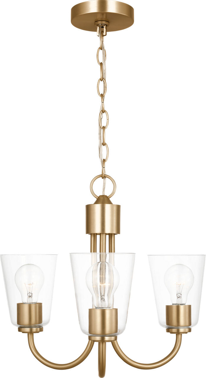 Generation Lighting GLC1153SBE Miles 3 Light Satin Brass Chandelier Ceiling Light