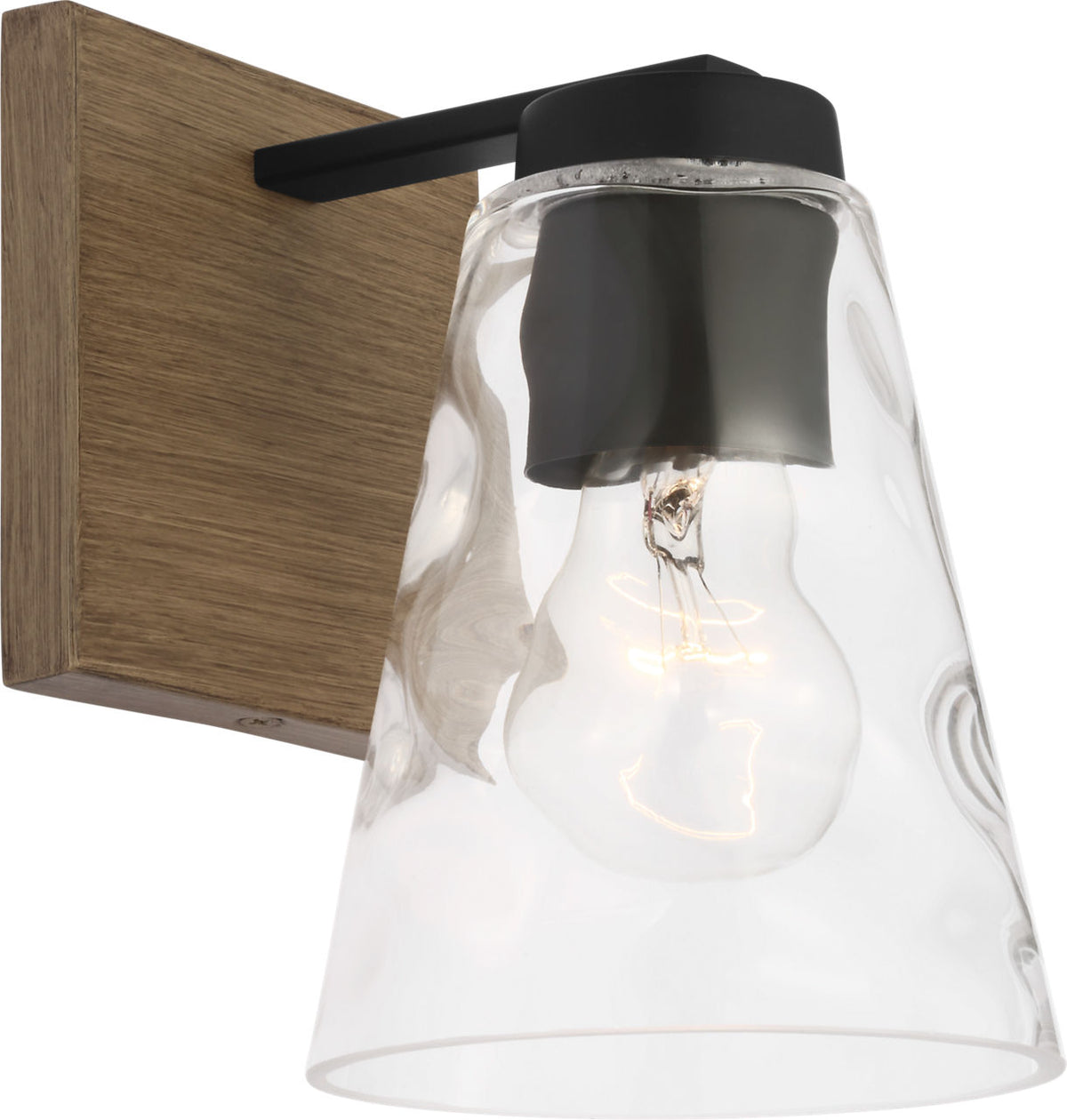 Generation Lighting GLV1111MBKCRO Dunton 1 Light bath vanity wall light in midnight black and cerused oak