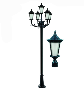 Dabmar Lighting GM1121-L9-27K-VG Cast Aluminum 1 Post Top Fixture Pole + Base, GU24, Color Temperature 2700K, Verde Green Finish