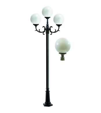 Dabmar Lighting GM2403-L18-RGBW-BZ Cast Aluminum 3 Post Top Fixture Pole + Base, E26, 3X LED, Color Temperature RGBW, Bronze Finish