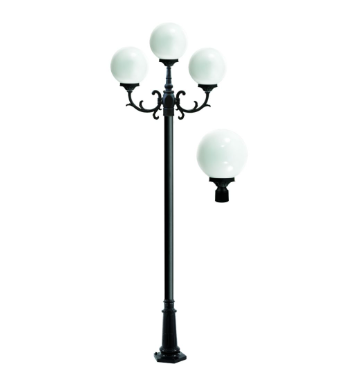 Dabmar Lighting GM2403-L18-RGBW-B Cast Aluminum 3 Post Top Fixture Pole + Base, E26, 3X LED, Color Temperature RGBW, Black Finish