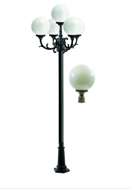 Dabmar Lighting GM2405-L30-30K-BZ Cast Alum 5 Post Top Fixture Pole + Base 120V E26 5X LED 30W 3000K in Bronze Finish