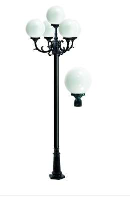 Dabmar Lighting GM2405-L30-60K-VG Cast Alum 5 Post Top Fixture Pole + Base 120V E26 5X LED 30W 6000K in Verde Green Finish