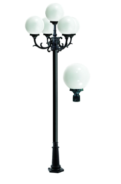 Dabmar Lighting GM2405-L30-RGBW-VG Cast Alum 5 Post Top Fixture Pole + Base 86V-265V E26 5X LED 30W RGBW in Verde Green Finish