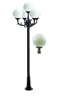 Dabmar Lighting GM2405-L45-27K-BZ Cast Alum 5 Post Top Fixture Pole + Base 120V GU24 5X LED 45W 2700K in Bronze Finish